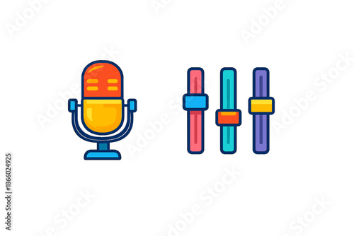 Microphone and sliders icon set