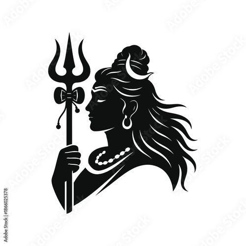 Silhouette of lord shiva holding trishula, hindu god vector illustration