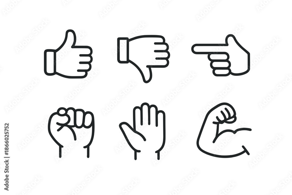 Obraz premium Six hand gesture icons on a yellow background