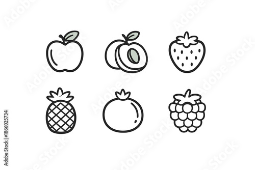 Set of stylized fruit icons on a gray background