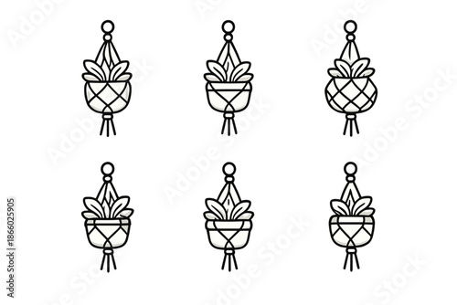 Macrame plant hangers with leaves against a gold background