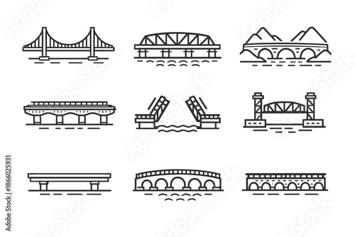 Collection of bridge icons on a dark background