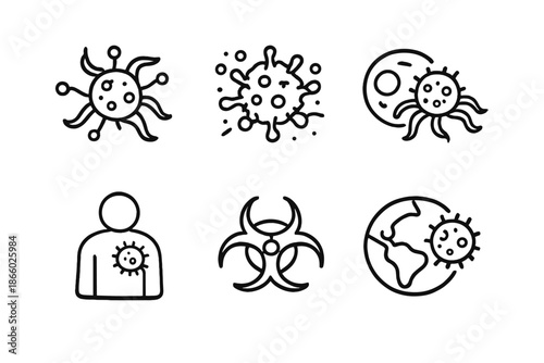 Covid-19 icons, coronavirus symbols and concepts