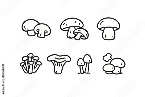 Collection of Hand-Drawn Mushroom Icons