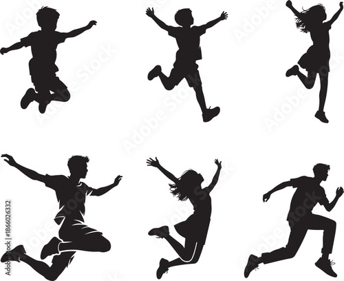 silhouettes of jumping people