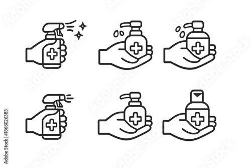 Hand sanitizer and disinfectant spray icons