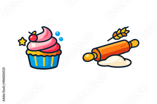 Cupcake and Baking Ingredients Icon Set