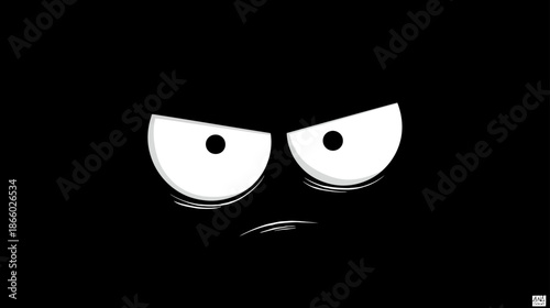Angry cartoon eyes glowing intensely from the dark, depicting intense frustration, menace, or a hidden character's fierce emotion.