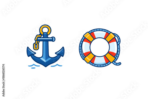 Nautical icons: Anchor and life preserver
