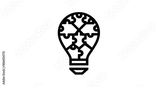 Innovative Lightbulb with Puzzle Pieces Icon. Creative Idea, Problem Solving, Strategy, Teamwork & Solution Concept.