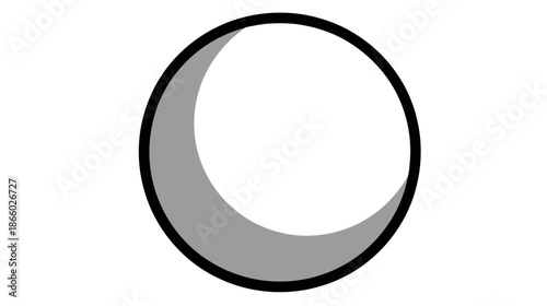 Abstract graphic illustration of a white circle with a grey crescent shadow, symbolizing a moon phase or shaded sphere.