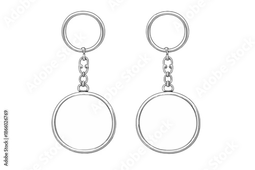Two blank silver keychains with round charms