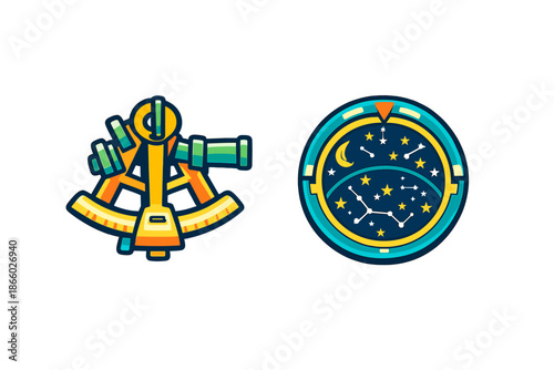 Sextant and Celestial Sphere Flat Icon