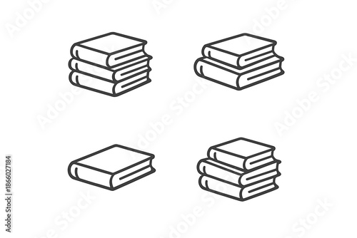 Four stylized stacks of books