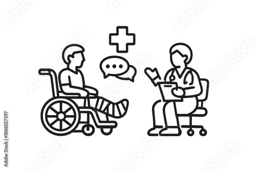 Doctor consulting with patient in wheelchair