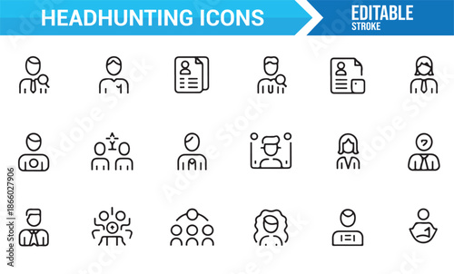 Minimal headhunting and HR outline icons set