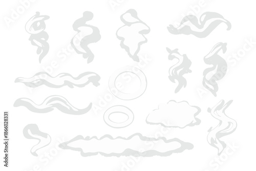Collection of abstract white smoke and cloud elements