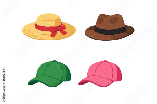 Four Hats Isolated on Textured Background