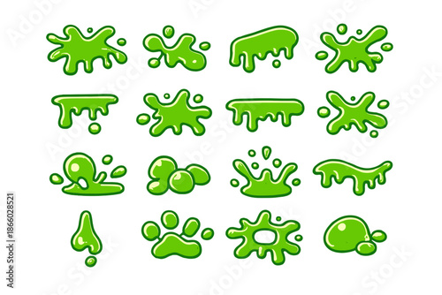 Collection of green slime splashes and blobs