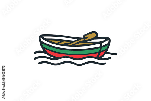Rowboat with oars on wavy water
