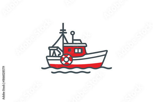 Stylized Fishing Trawler on a Gray Background