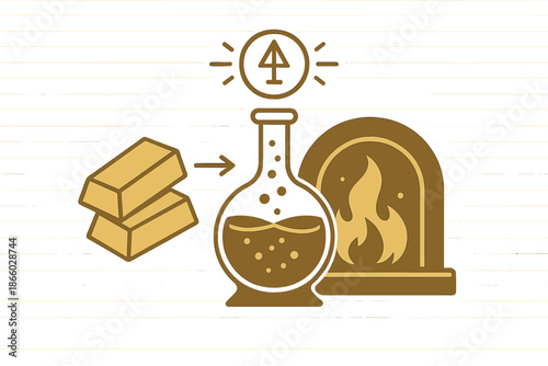 Alchemy concept: Transforming gold into the elixir of life