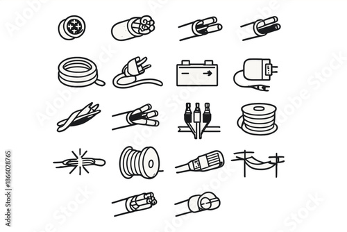 Collection of electrical wire and cable icons