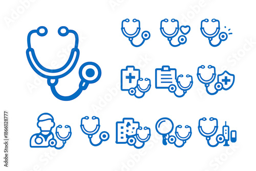 Medical Icons with Neon Blue Glow on Dark Background