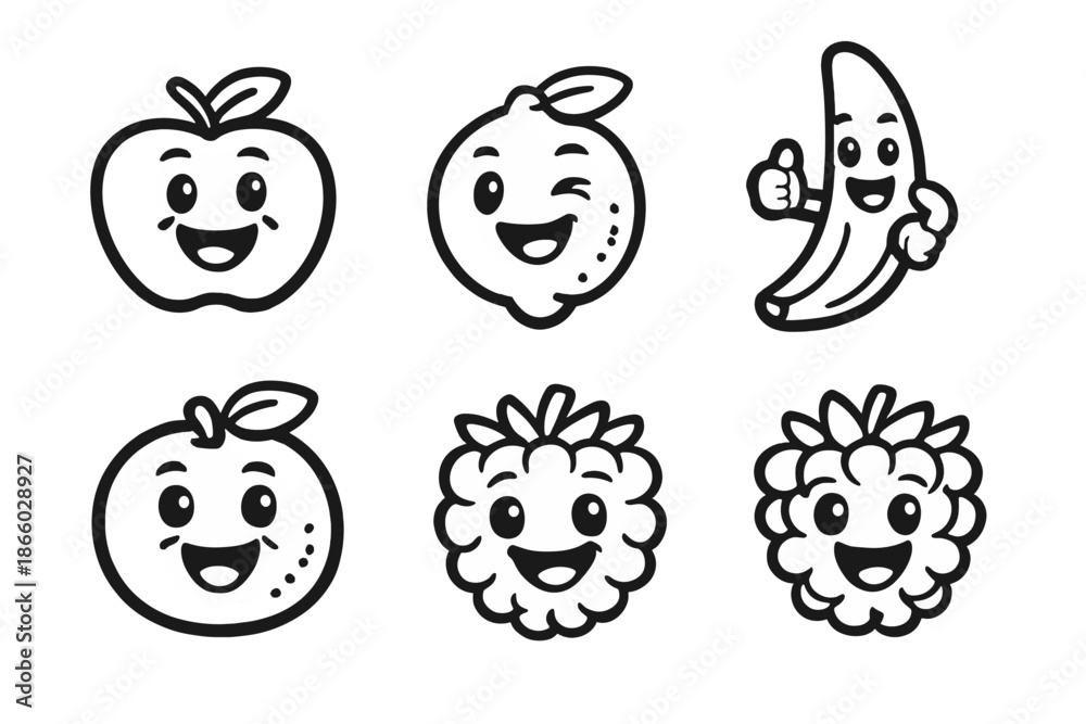 Obraz premium Cute Fruit Characters with Happy Faces