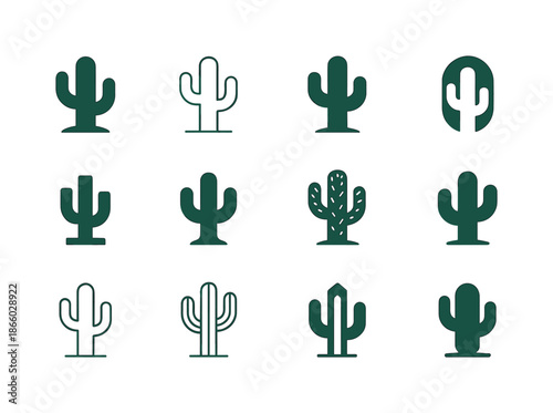 Cactus Logo Variations. Flora. Icon set. Set Logo of Flora: cactus plant. harmonious logo variations of the same emblematic concept, each with different