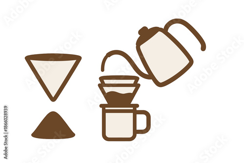 Pour-over coffee brewing process illustration
