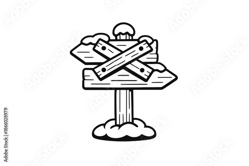 Hand-drawn signpost with crossed wooden signs on a gradient background