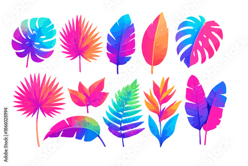 Neon Tropical Leaves Background