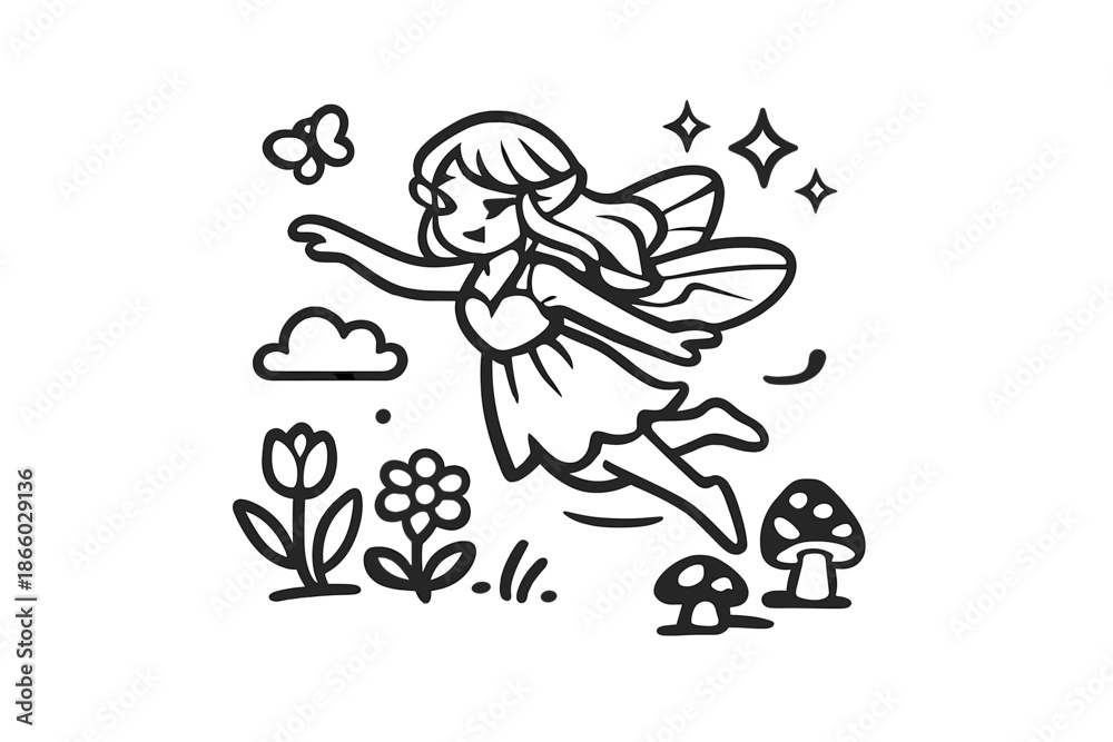 custom made wallpaper toronto digitalWhimsical Fairy Flying Amongst Flowers and Mushrooms