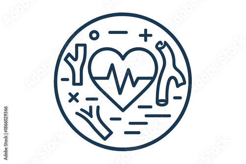 Cardiovascular health icon with heart and blood vessels