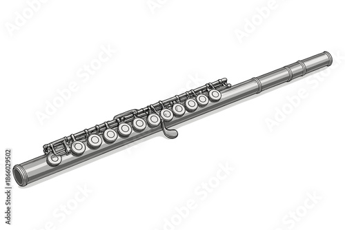 Silver Flute on a Gray Background