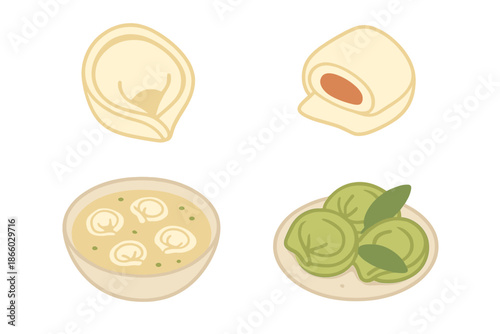 Four different dishes on a glowing background