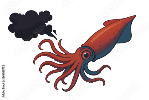 Giant Squid Releasing Ink Cloud