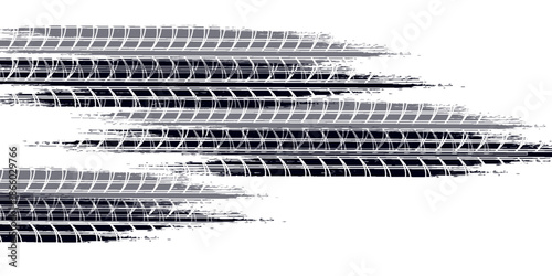 Tire track. Car, bike, motorcycle tyre mark with grunge effect isolated on white background. Wheel footprint on the road. Top view of rubber protector mark