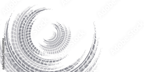 Tire track. Car, bike, motorcycle tyre mark with grunge effect isolated on white background. Wheel footprint on the road. Top view of rubber protector mark