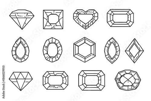 Collection of Gemstone Cuts Outline