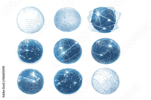Nine glowing orbs with intricate patterns in a grid layout