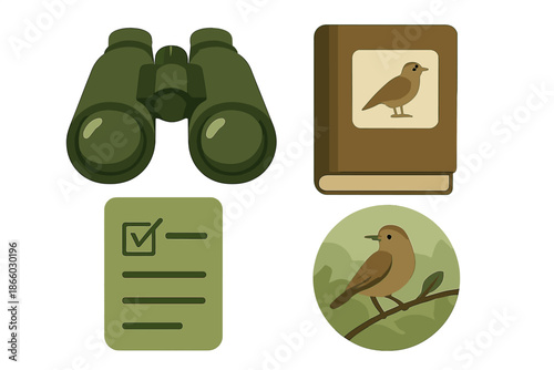 Bird watching icons set