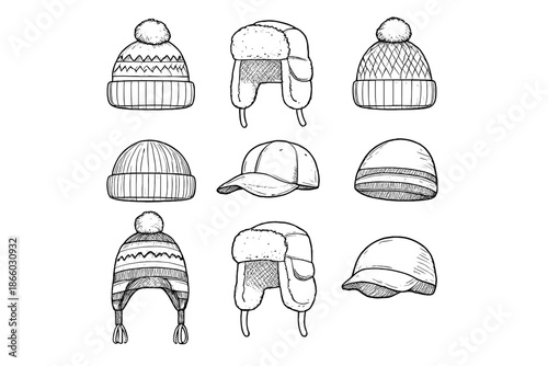 Collection of Hand-Drawn Winter Hats