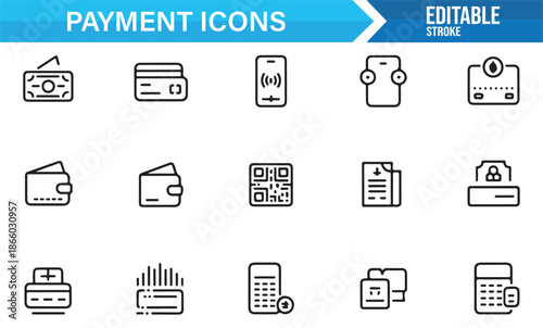QR code and cashless payment line style icons