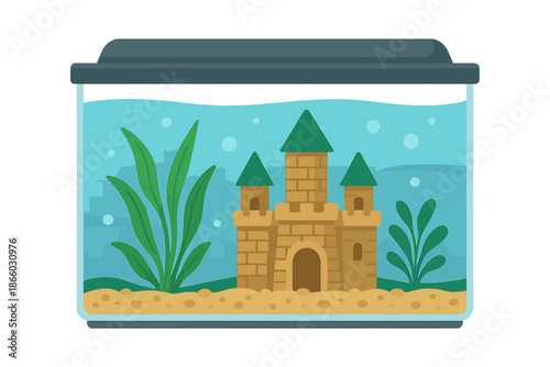 Aquarium with Castle Decoration