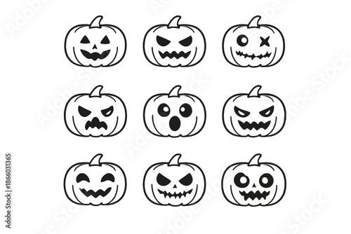 Nine Halloween Jack-o'-Lantern Faces