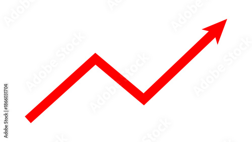 Red upward fluctuated line arrow graph moving up concept of stock market business growth, financial profit, business trend, company growth. Business grow up sign. Vector illustration.