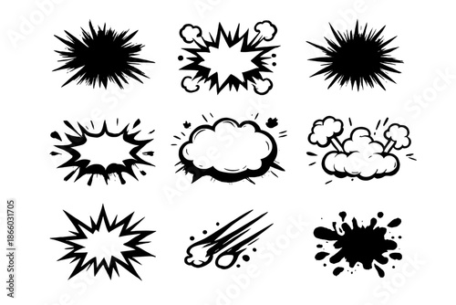 Set of Comic Book Style Explosion and Speech Bubbles