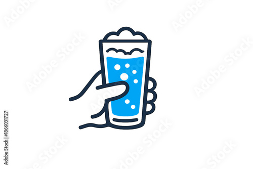 Neon Hand Holding a Glass of Blue Beverage